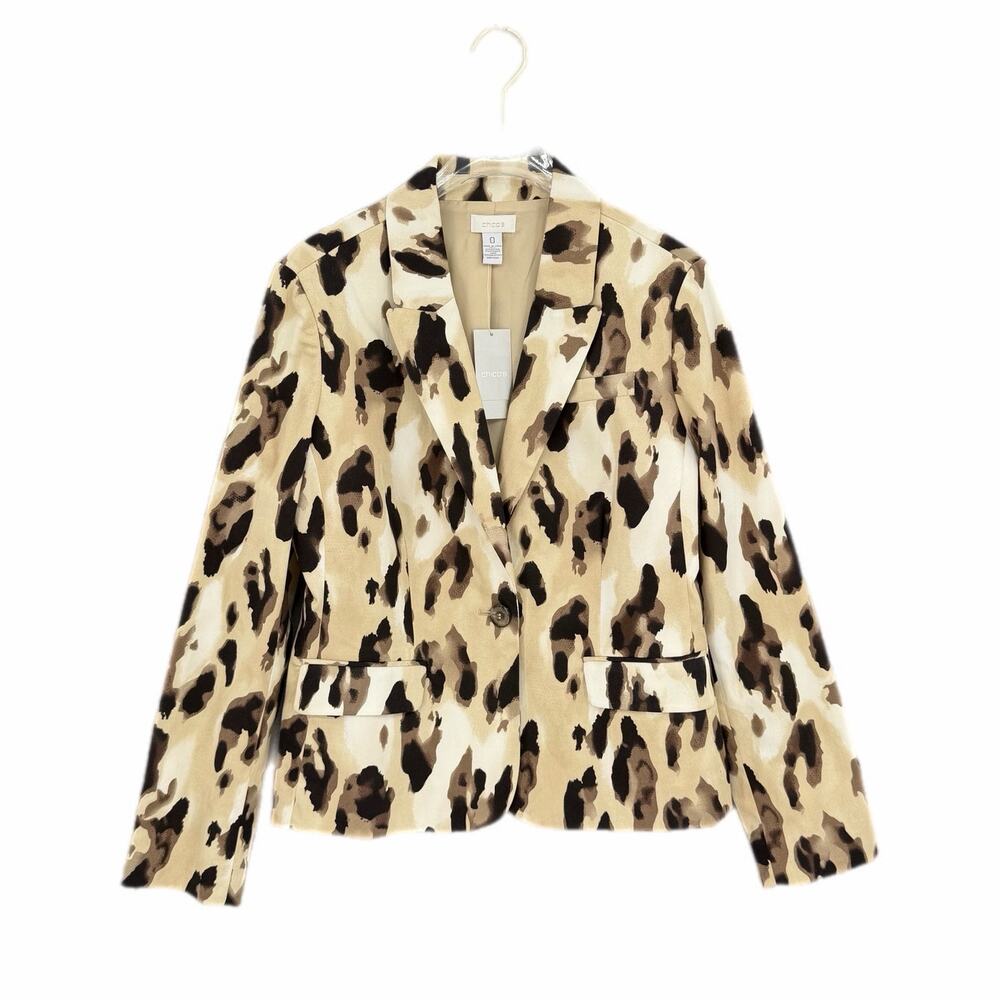 Chico’s NEW Sz 0 Tan Animal Print Workwear Office Corpcore Chic Blazer Jacket - Picture 6 of 11